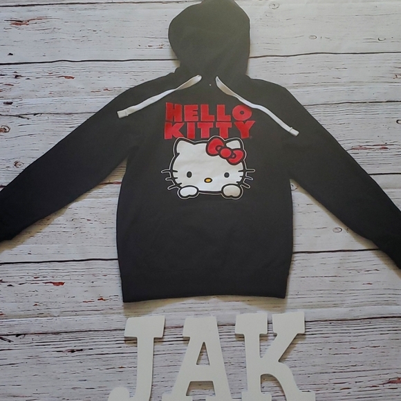 🆕️ CUTE SANRIO HELLO KITTY BLACK HOODED SWEATER ❤️🖤 - Picture 1 of 8